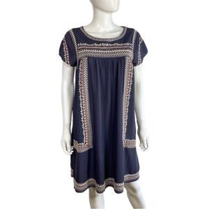 Mikarose Embroidered Dusty Navy Cap Sleeve Dress